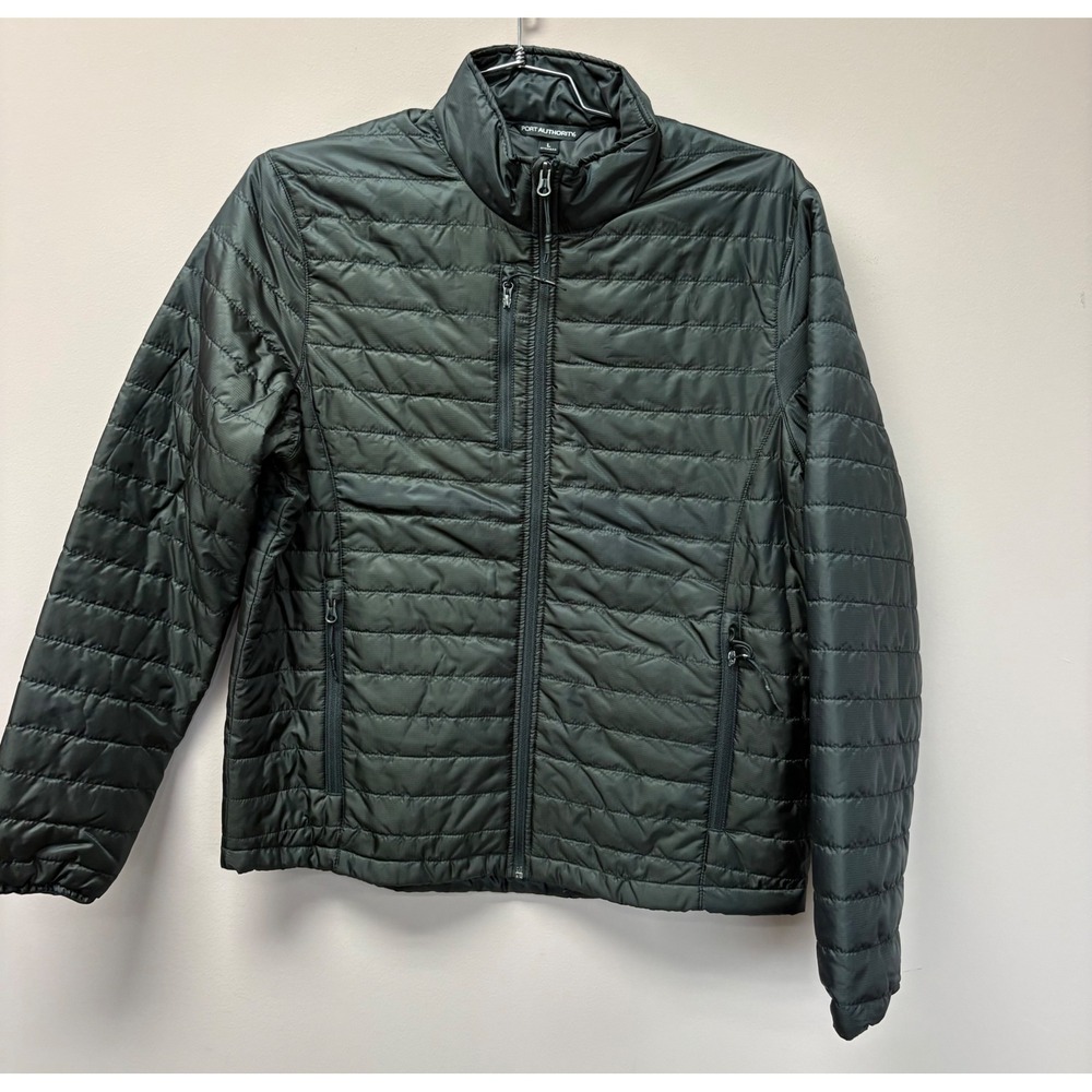 Port Authority Zephyr Puffer Jacket Mens Large Dark Gray Quilted Full Zip Coat